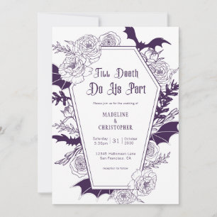 Invitation Mariage Floral Gothique Violet Élégant