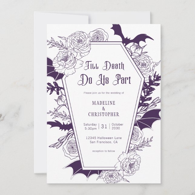 Invitation Mariage Floral Gothique Violet Élégant (Devant)