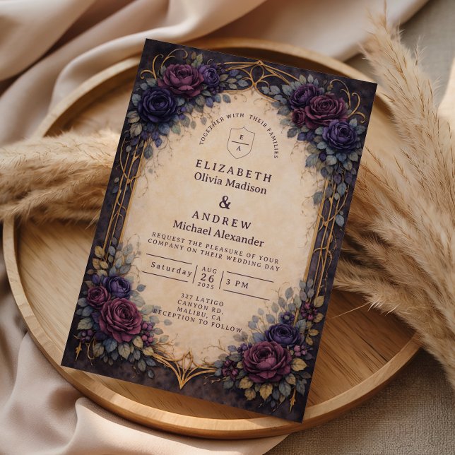 Invitation Mariage Floral Gothique Violet Maussade (Créateur téléchargé)