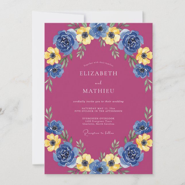 Invitation Mariage Floral Gras Magenta (Devant)