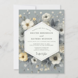 Invitation Mariage Floral Gris Ardoise