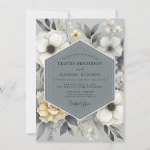 Invitation Mariage Floral Gris Ardoise