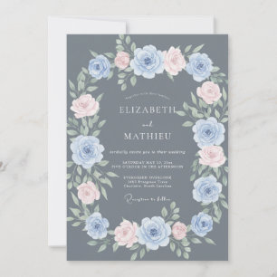 Invitation Mariage Floral Gris Ardoise Poli