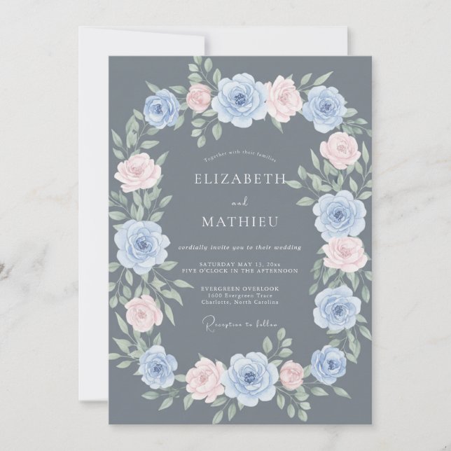 Invitation Mariage Floral Gris Ardoise Poli (Devant)