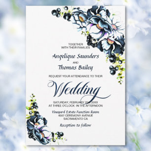 Invitation Mariage floral gris bleu