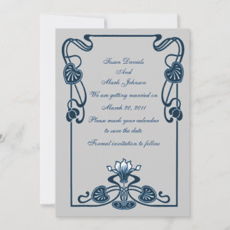 Invitation Mariage Floral Gris D'Argent Bleu Enregistrer La D