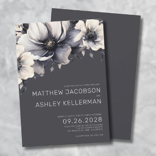 Invitation Mariage Floral Gris Élégant
