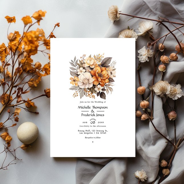 Invitation Mariage floral gris et marron (Créateur téléchargé)
