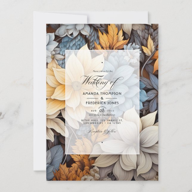 Invitation Mariage floral gris et marron (Devant)
