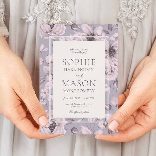 Invitation Mariage Floral Gris Lavande (Créateur téléchargé)