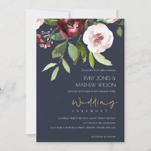 INVITATION MARIAGE FLORAL GRIS ROSE BURGUNDY PEONY