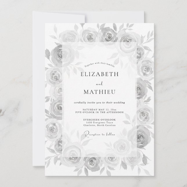Invitation Mariage Floral Gris Serein (Devant)