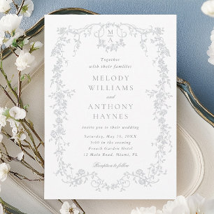 Invitation Mariage floral gris victorien français classique