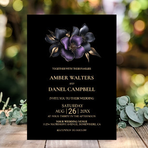 Invitation Mariage Floral gris violet noir