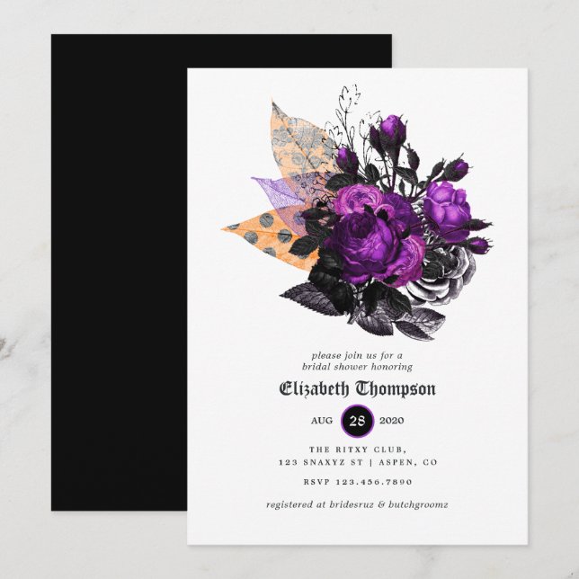 Invitation Mariage Floral Halloween (Devant / Derrière)