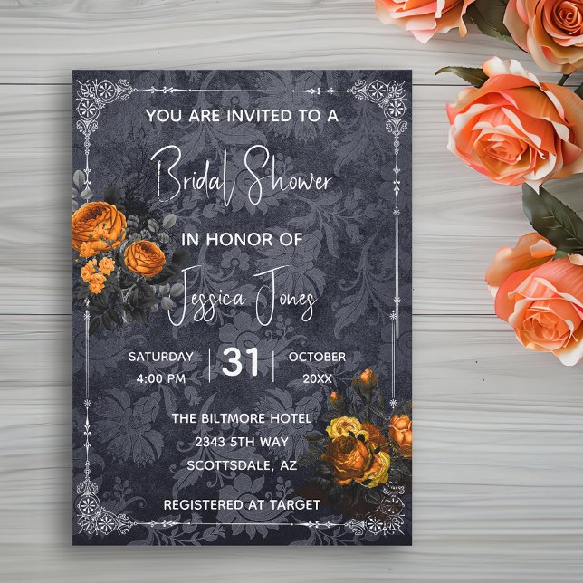 Invitation Mariage Floral Halloween Rose Orange (Créateur téléchargé)