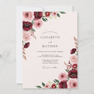 Invitation Mariage Floral Harmonieux Bourgogne