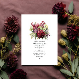 Invitation Mariage Floral Hivernal au Merlot et à la Sauge