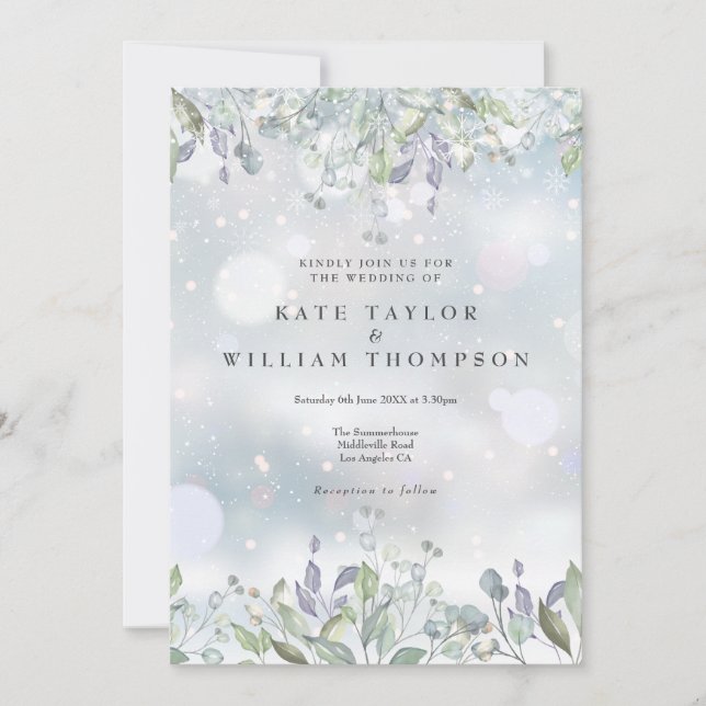 Invitation Mariage floral hivernal de verdure Fleur de sauge  (Devant)