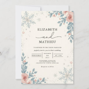 Invitation Mariage floral hivernal en fleurs gelées