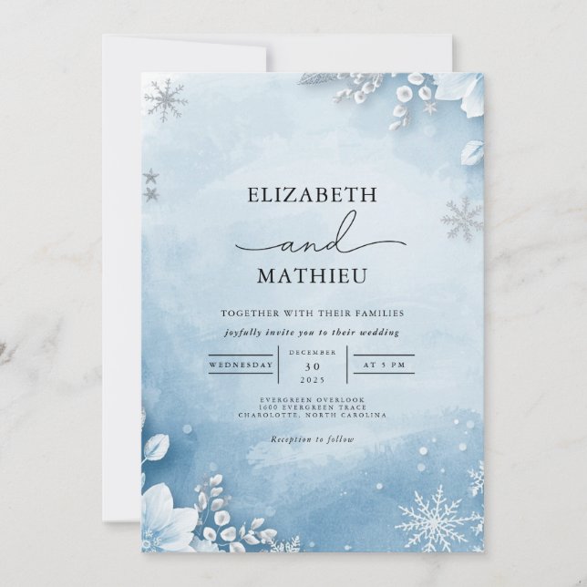 Invitation Mariage floral hivernal gelé (Devant)