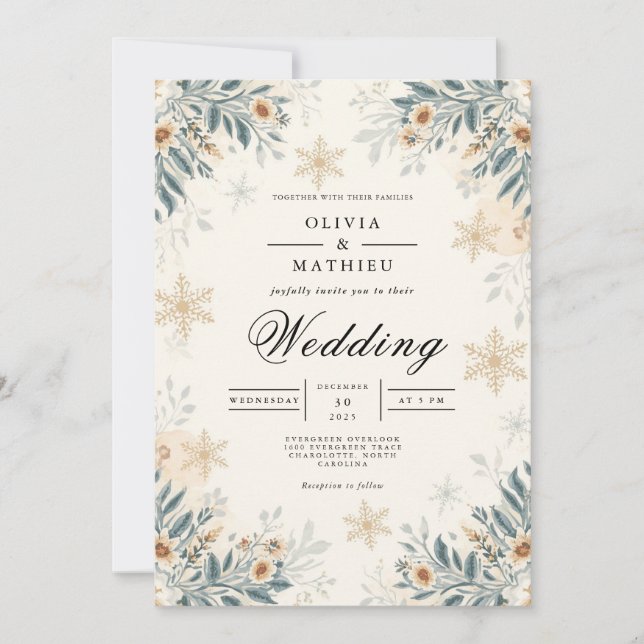 Invitation Mariage floral hivernal givré (Devant)