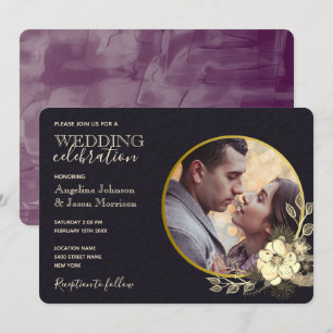 Invitation Mariage Floral Humeur Pourpre Or Noir