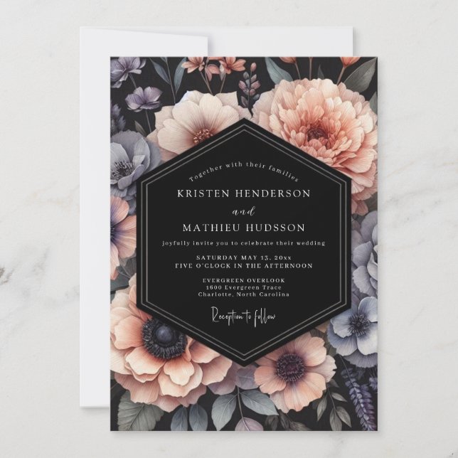 Invitation Mariage Floral Humeur Rose et Ardoise (Devant)