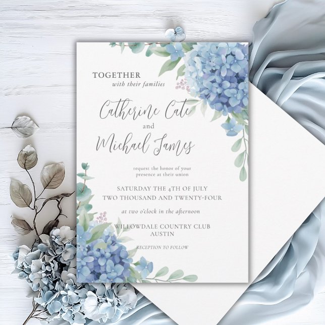 Invitation Mariage Floral Hydrangea Bleue (Créateur téléchargé)