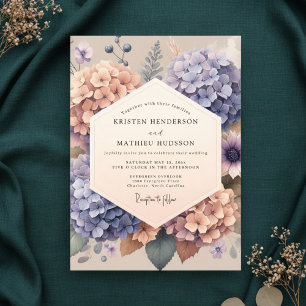 Invitation Mariage Floral Hydrangea Lavande Pêche