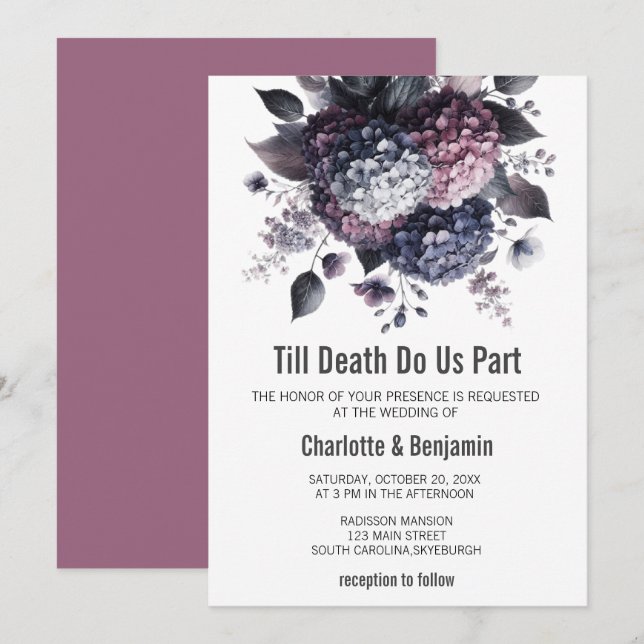 Invitation Mariage Floral Hydrangea Thème Gothique Halloween (Devant / Derrière)