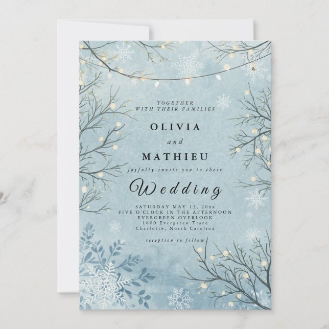 Invitation Mariage floral Icy Blue Winter Twig (Devant)