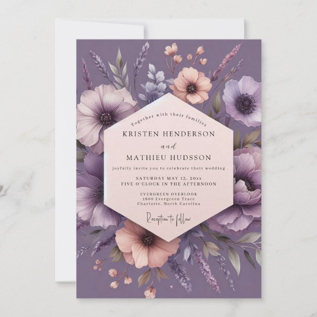 Invitation Mariage Floral Impressionniste aux Prunes (Devant)