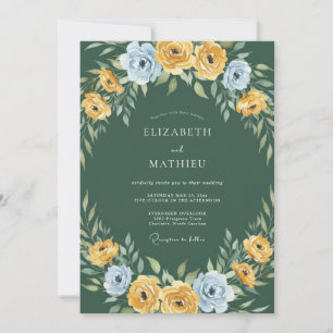 Invitation Mariage Floral Impressionniste Jaune Bleu