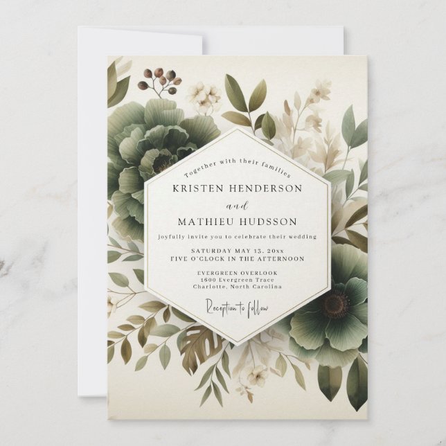 Invitation Mariage Floral Impressionniste Sage (Devant)