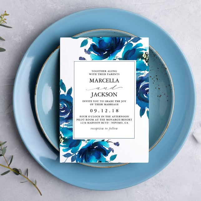 Invitation Mariage Floral Indigo (Créateur téléchargé)