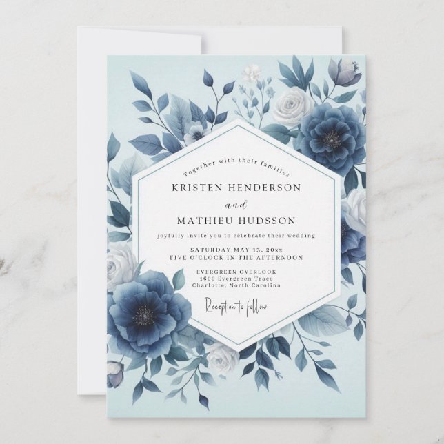 Invitation Mariage Floral Indigo Éthéré (Devant)