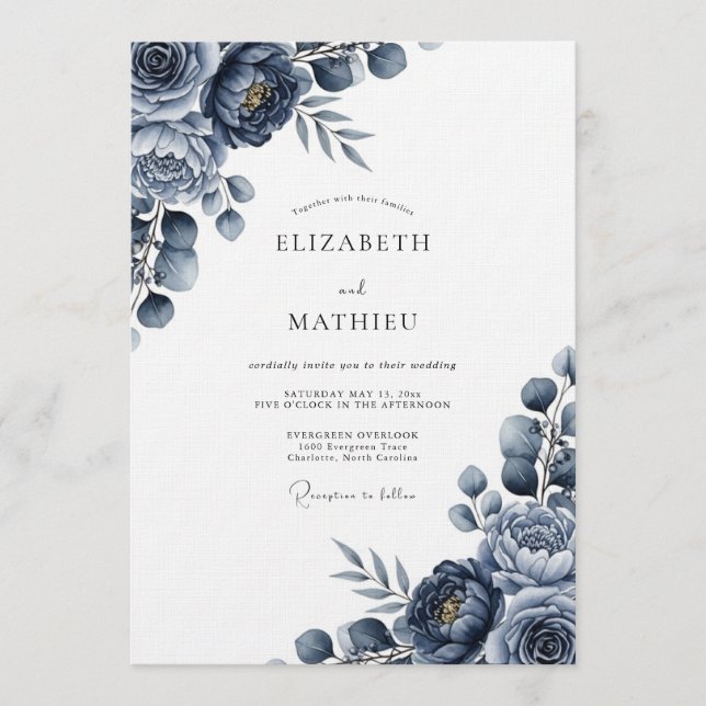 Invitation Mariage Floral Indigo Humeur (Devant)