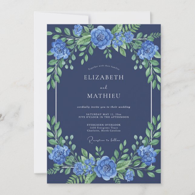 Invitation Mariage Floral Indigo Vivid (Devant)