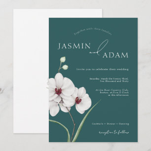Invitation Mariage floral initiales orchidée blanche vert éme