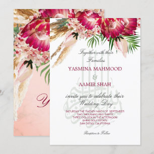 Invitation Mariage floral islamique Bismillah Pampas Protea