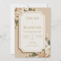 Mariage Floral Ivoire Beige Cranté Doré