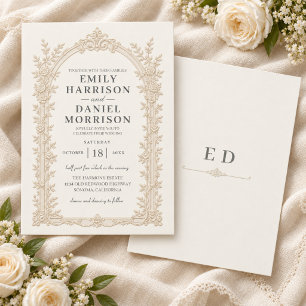 Invitation Mariage Floral Ivoire Style Relief