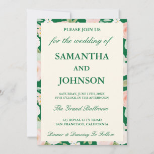 Invitation Mariage Floral Ivoire Vintage Vert Émeraude Modern