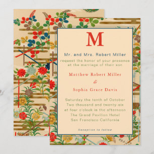 Invitation Mariage Floral Japonais Vintage Monogramme Personn