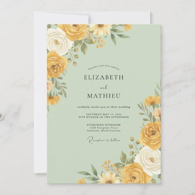 Invitation Mariage Floral Jaune (Devant)