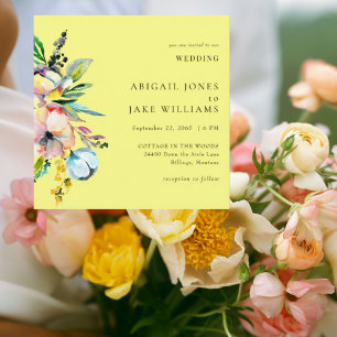 Invitation Mariage Floral Jaune Beurré Carré d'Été