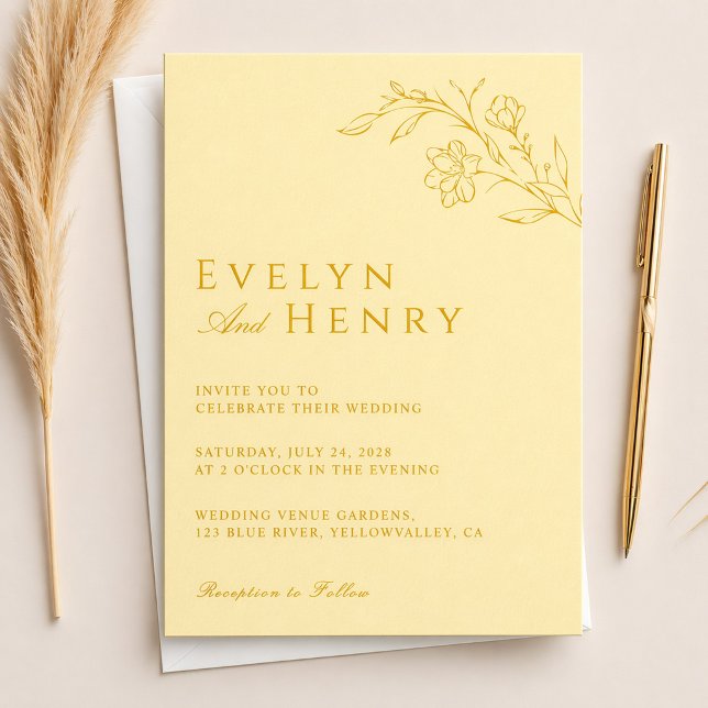 Invitation Mariage Floral Jaune Beurre Moderne (Créateur téléchargé)