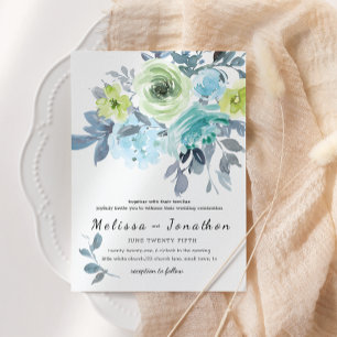 Invitation Mariage Floral Jaune Bleu Clair Vert