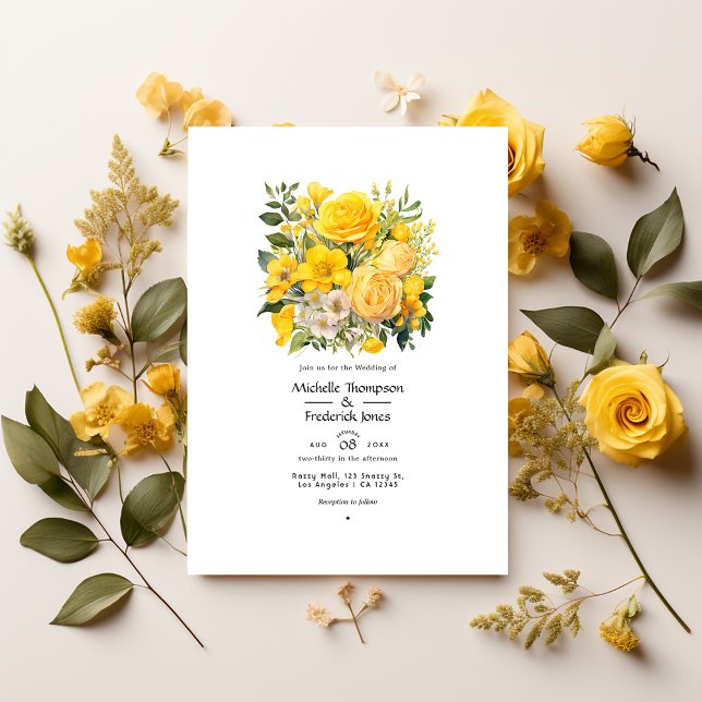 Invitation Mariage Floral Jaune Clair (Créateur téléchargé)